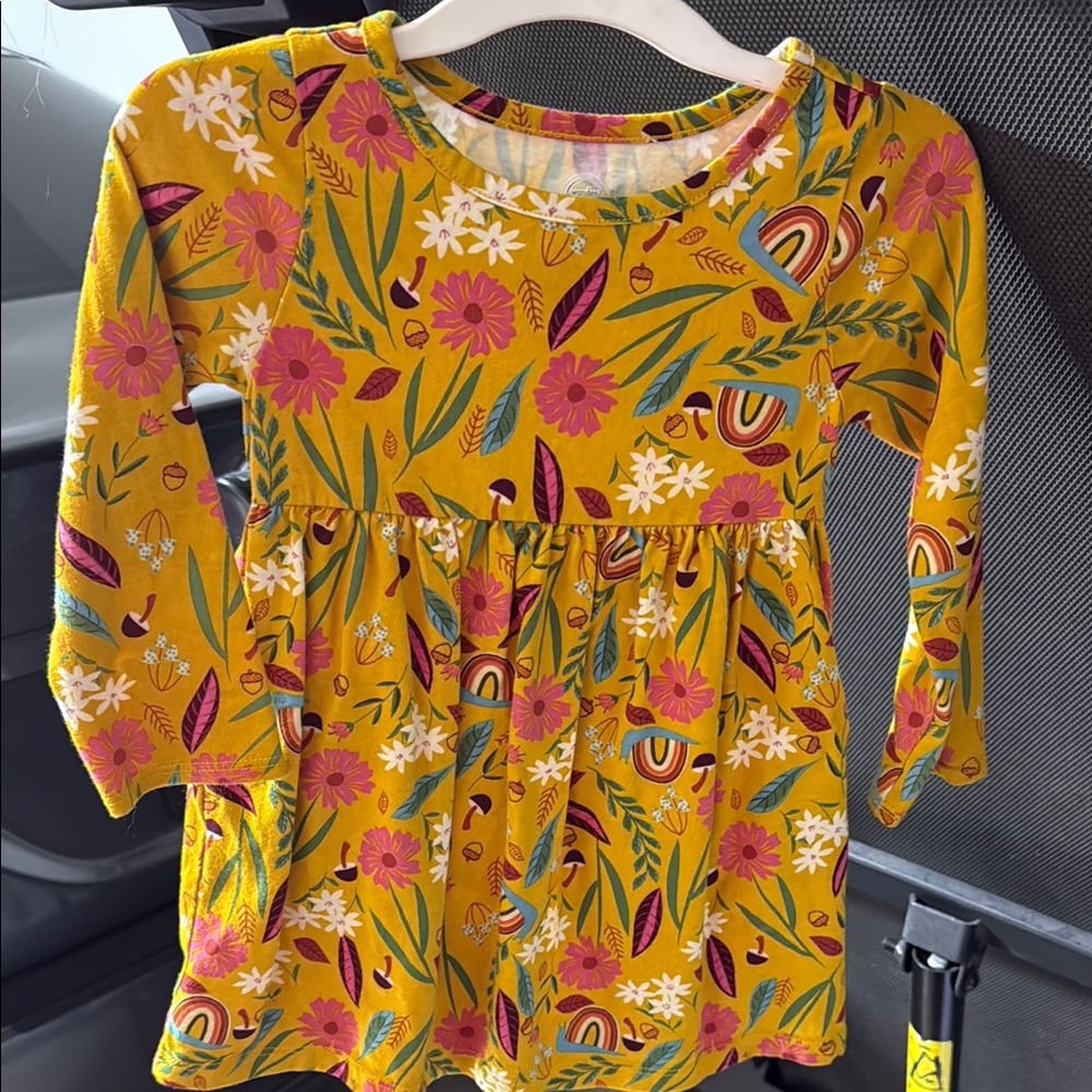 Wonder Nation Yellow Pink Casual Dress Floral Design
